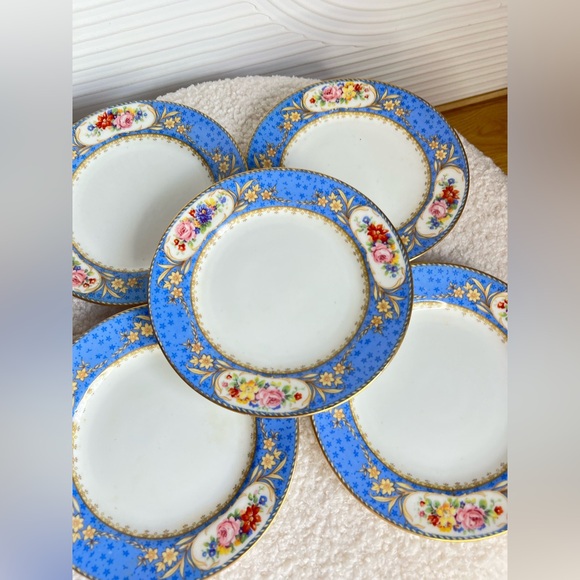 Other - Vintage 5 piece set Elegant Blue Floral Dinner Plates 🍽️
